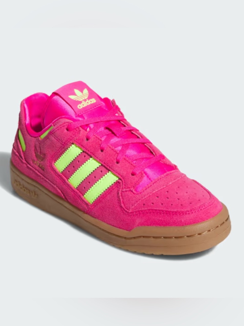 Adidas FORUM LOW CL SHOES Hot Pink Suede Sneakers with Neon Yellow Stripes